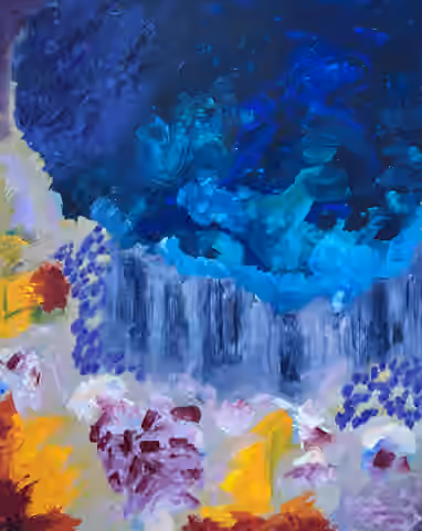 Painting 'Beautiful World' by Julius-Hendrik Heims from the Fusion Season, mixed media, 115×140 cm