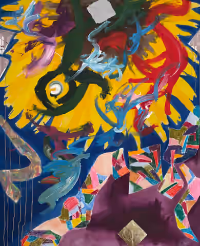 Painting 'Che vuole questa musica' by Julius-Hendrik Heims from the Gutai Season, mixed media, 115×140 cm