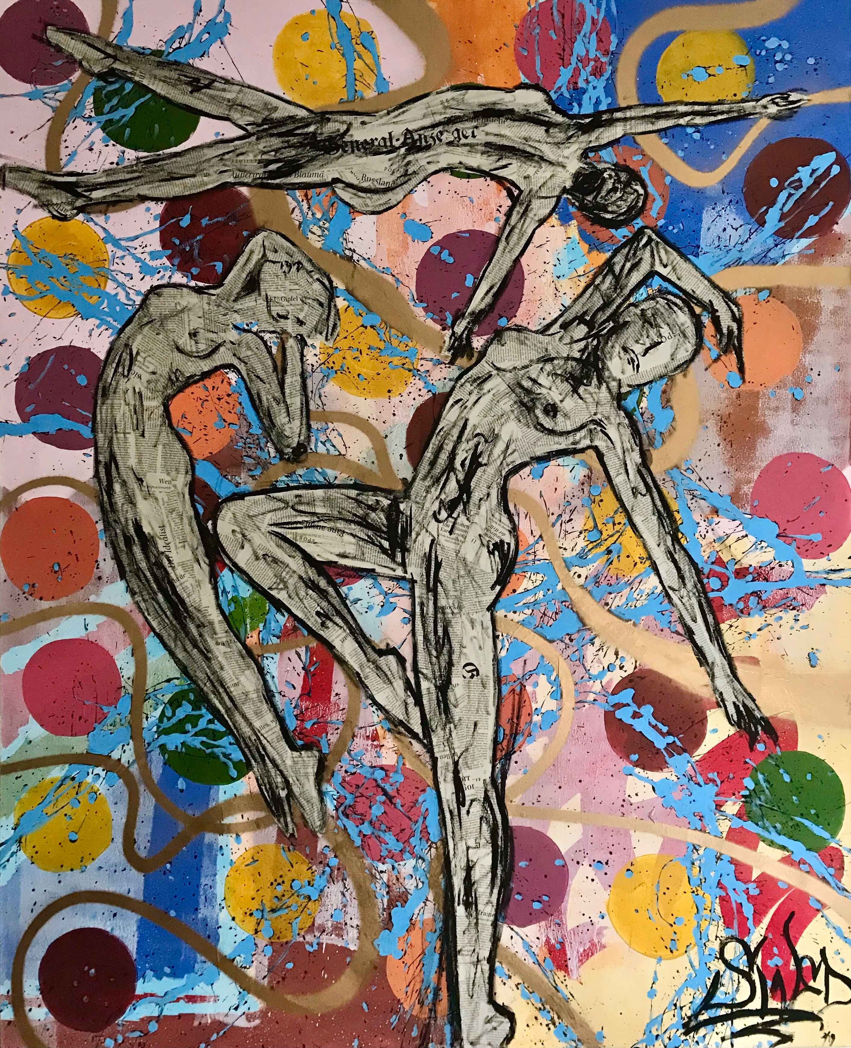 Gemälde „ZEZE“ von Julius-Hendrik Heims aus der Season Dancers, Mischtechnik, 130×160 cm