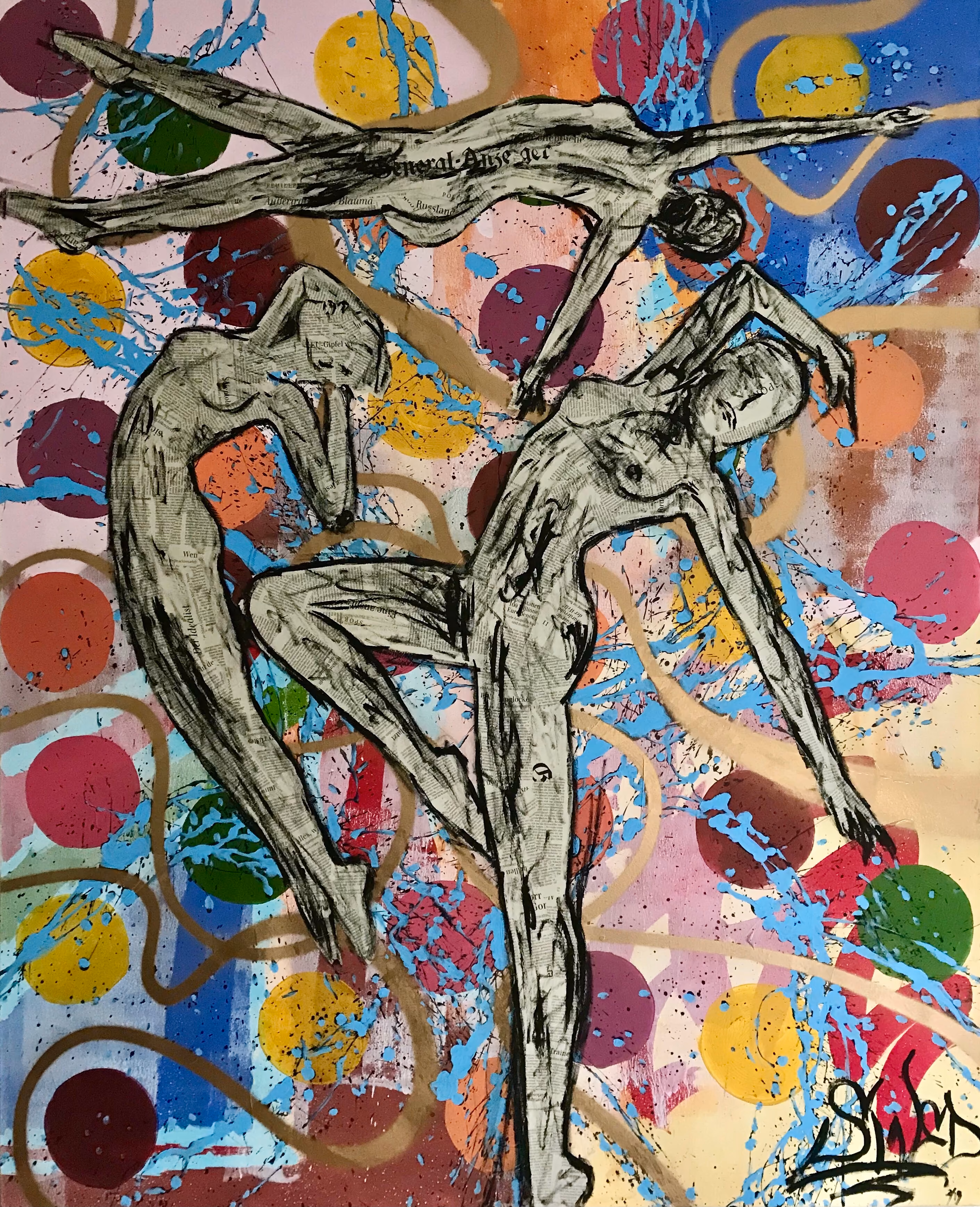 Gemälde „ZEZE“ von Julius-Hendrik Heims aus der Season Dancers, Mischtechnik, 130×160 cm