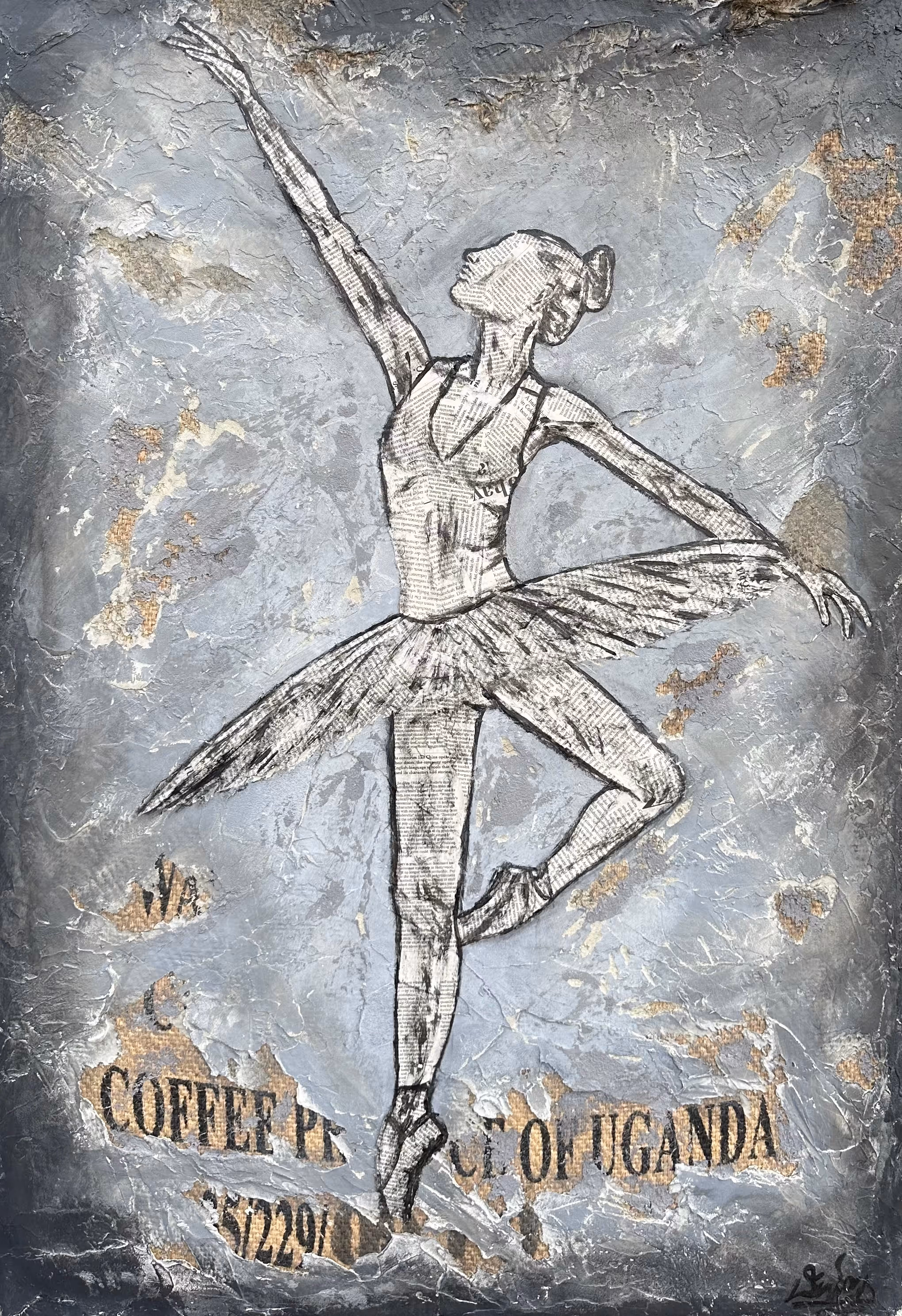 Julius-Hendrik Heims 的画作《Everythung is never quite enough》，出自 Dancers 系列，综合媒材，60×90 cm