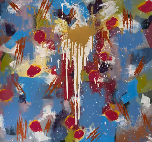 Julius-Hendrik Heims 的画作《Fire》，出自 Splash 系列，亚麻布面丙烯，100×100 cm