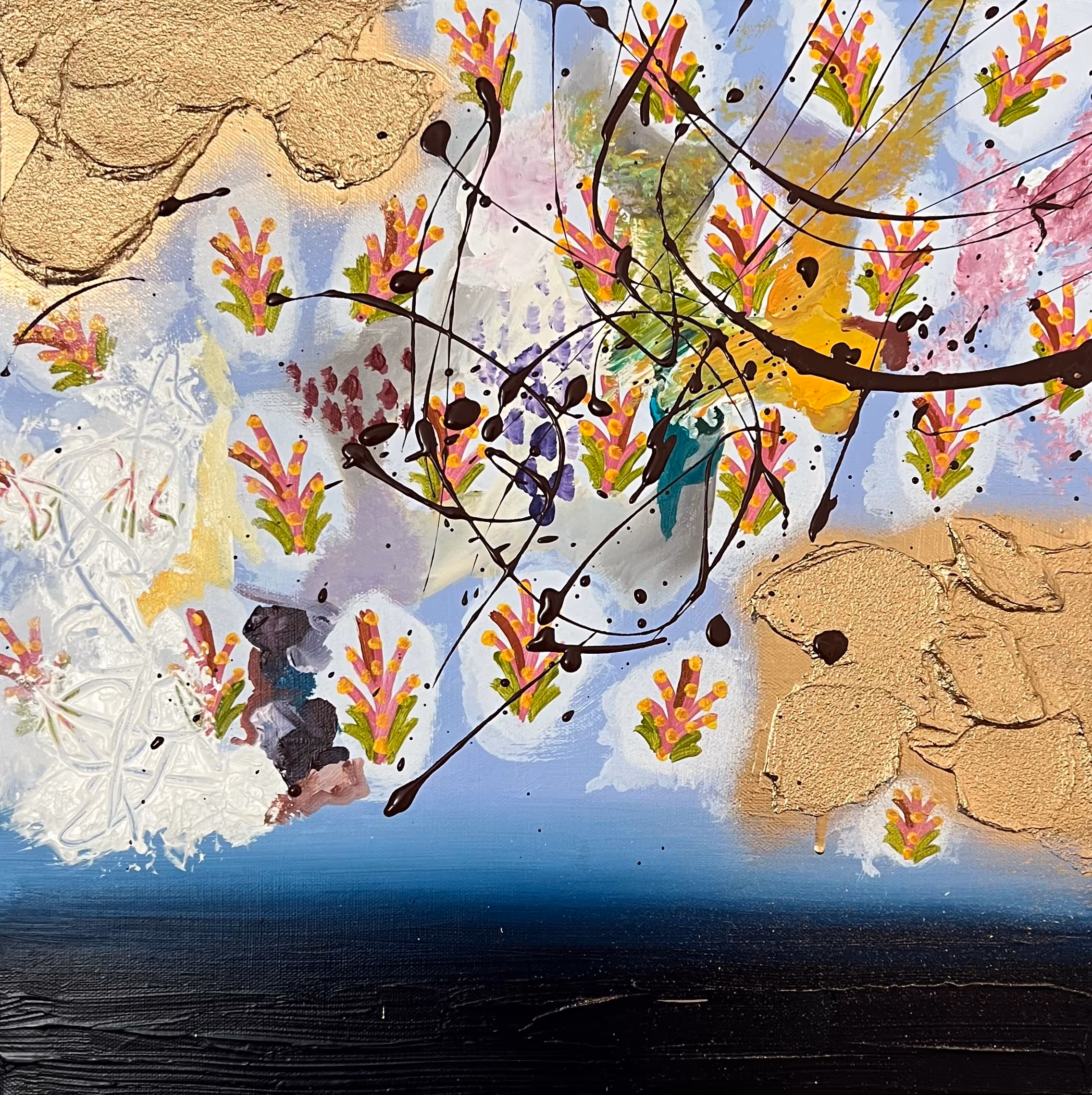 Gemälde „I wished on the moon“ von Julius-Hendrik Heims aus der Season Flowers, Mischtechnik, 40×40 cm