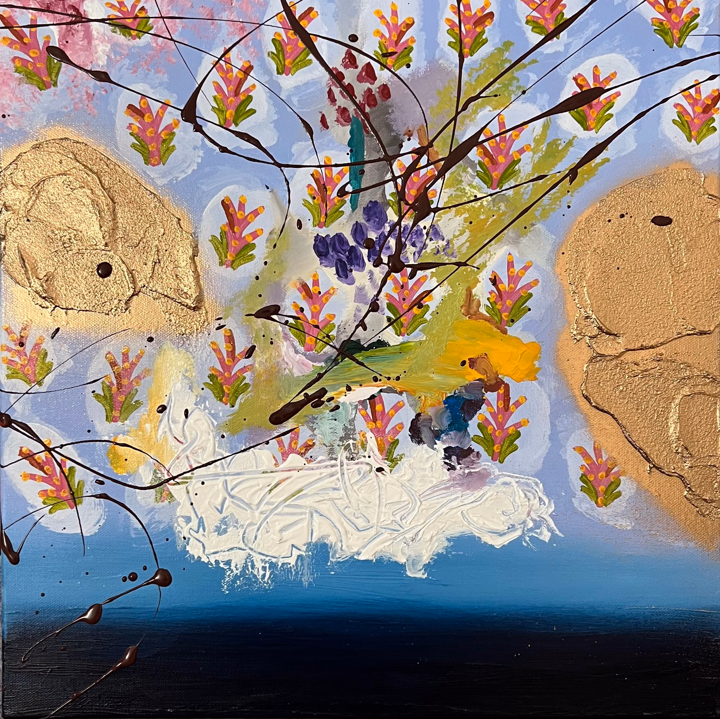 Painting 'III Wind' by Julius-Hendrik Heims from the Flowers Season, mixed media, 40×40 cm