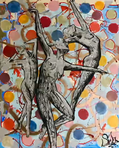 Tableau « Jazz » de Julius-Hendrik Heims, Season Dancers, technique mixte, 130×160 cm