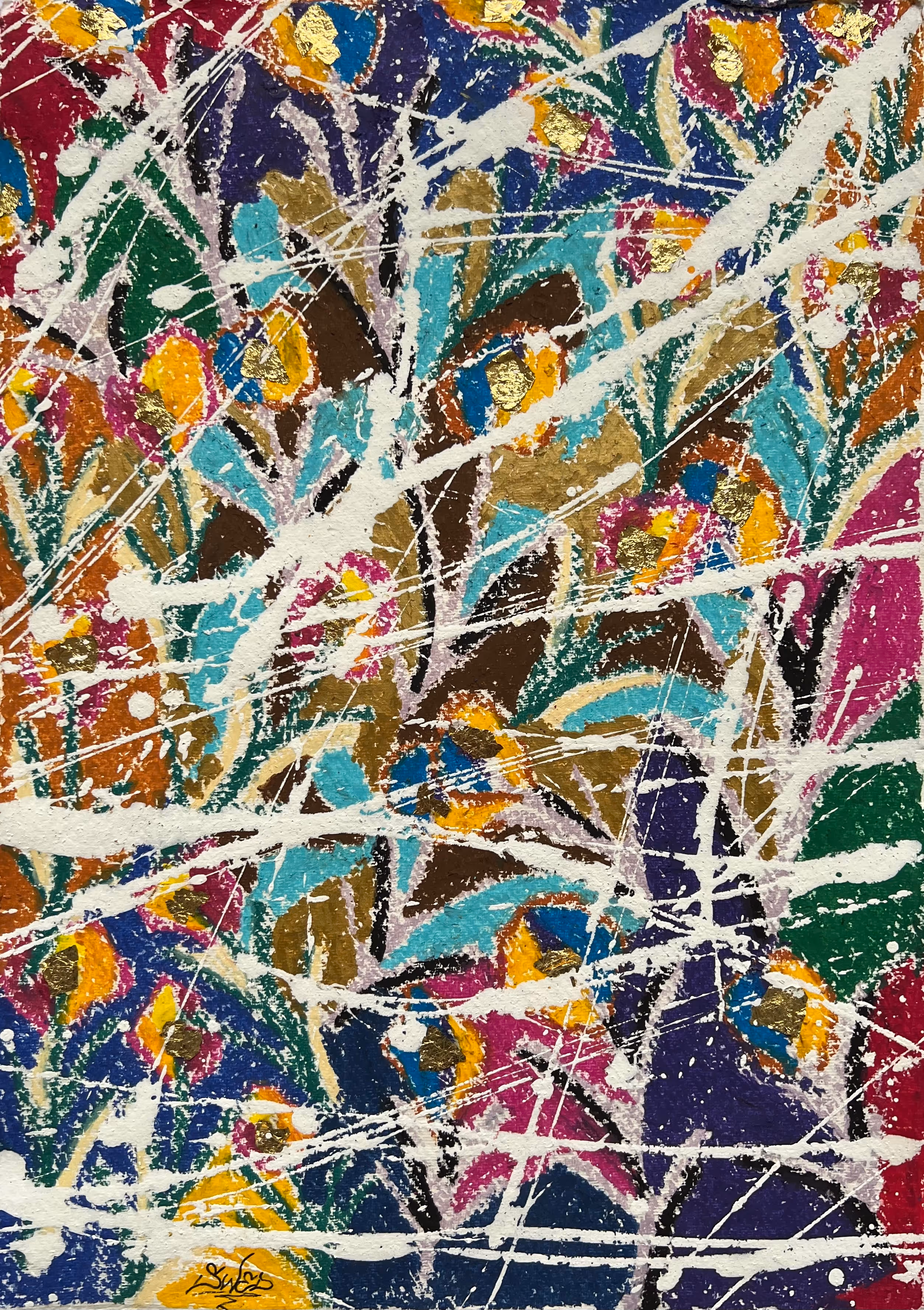 Gemälde „La Ciudad“ von Julius-Hendrik Heims aus der Season Flowers, Mischtechnik, 31×43 cm