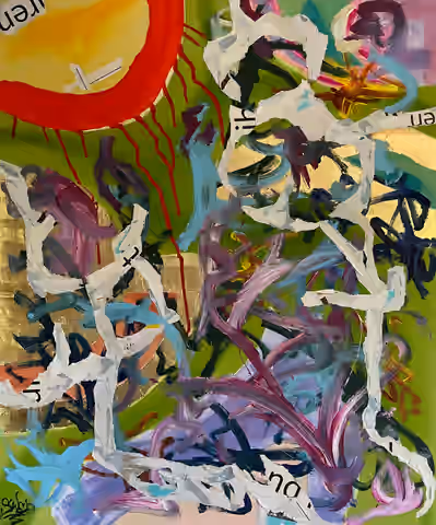 Tableau « Marea weve lost dancing » de Julius-Hendrik Heims, Season Gutai, technique mixte, 125×150 cm