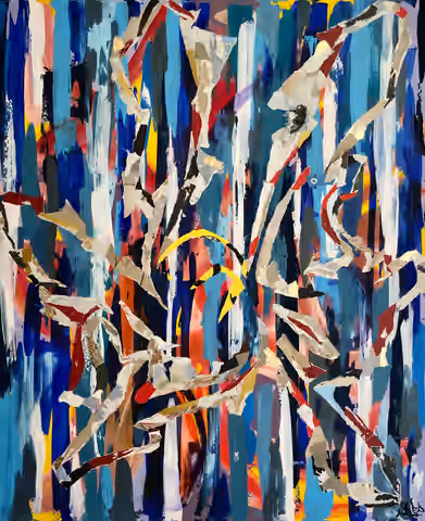 Tableau « Oceans » de Julius-Hendrik Heims, Season Ovni tuet, technique mixte, 115×140 cm
