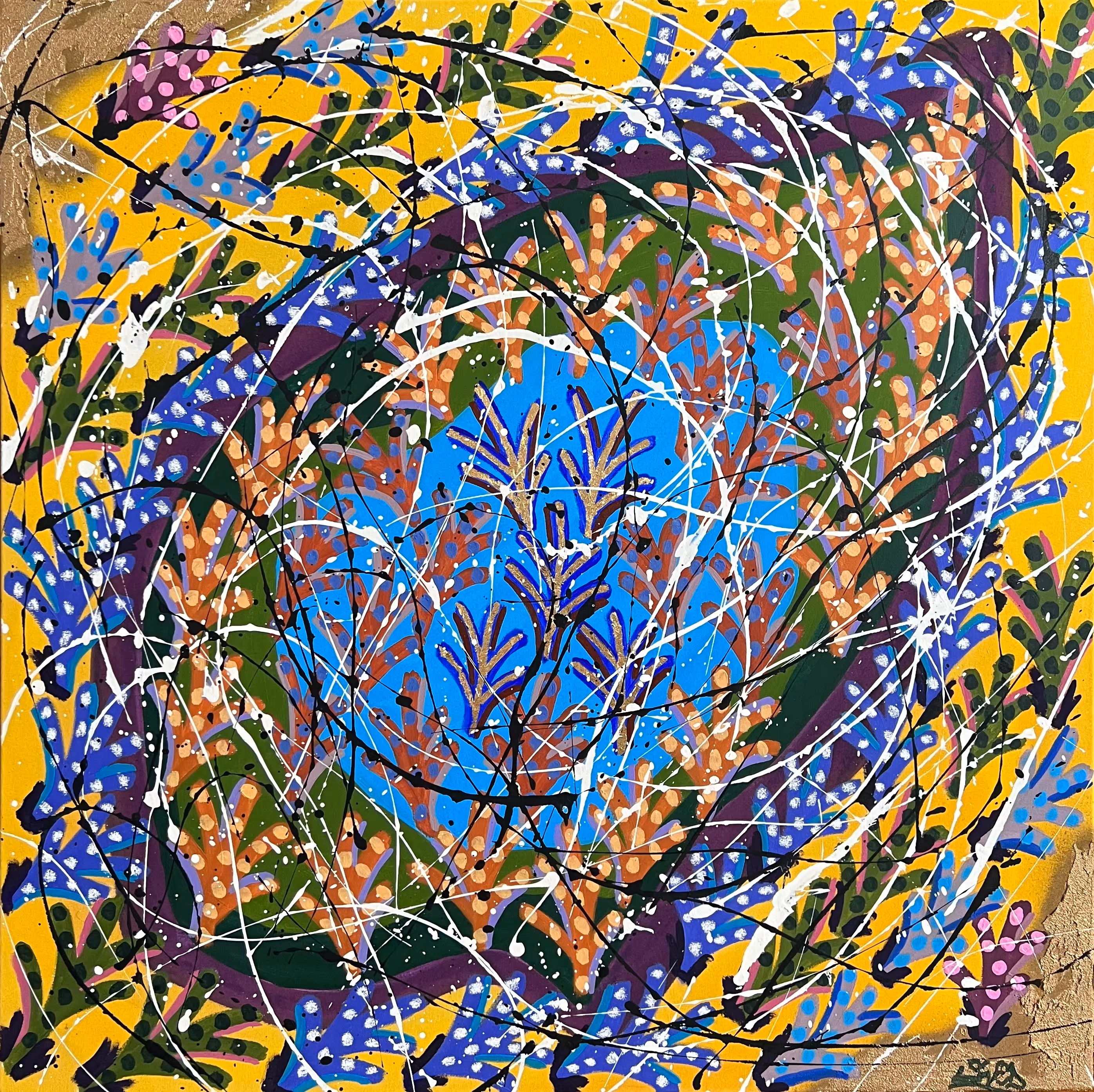 Gemälde „Reflection“ von Julius-Hendrik Heims aus der Season Flowers, Mischtechnik, 100×100 cm