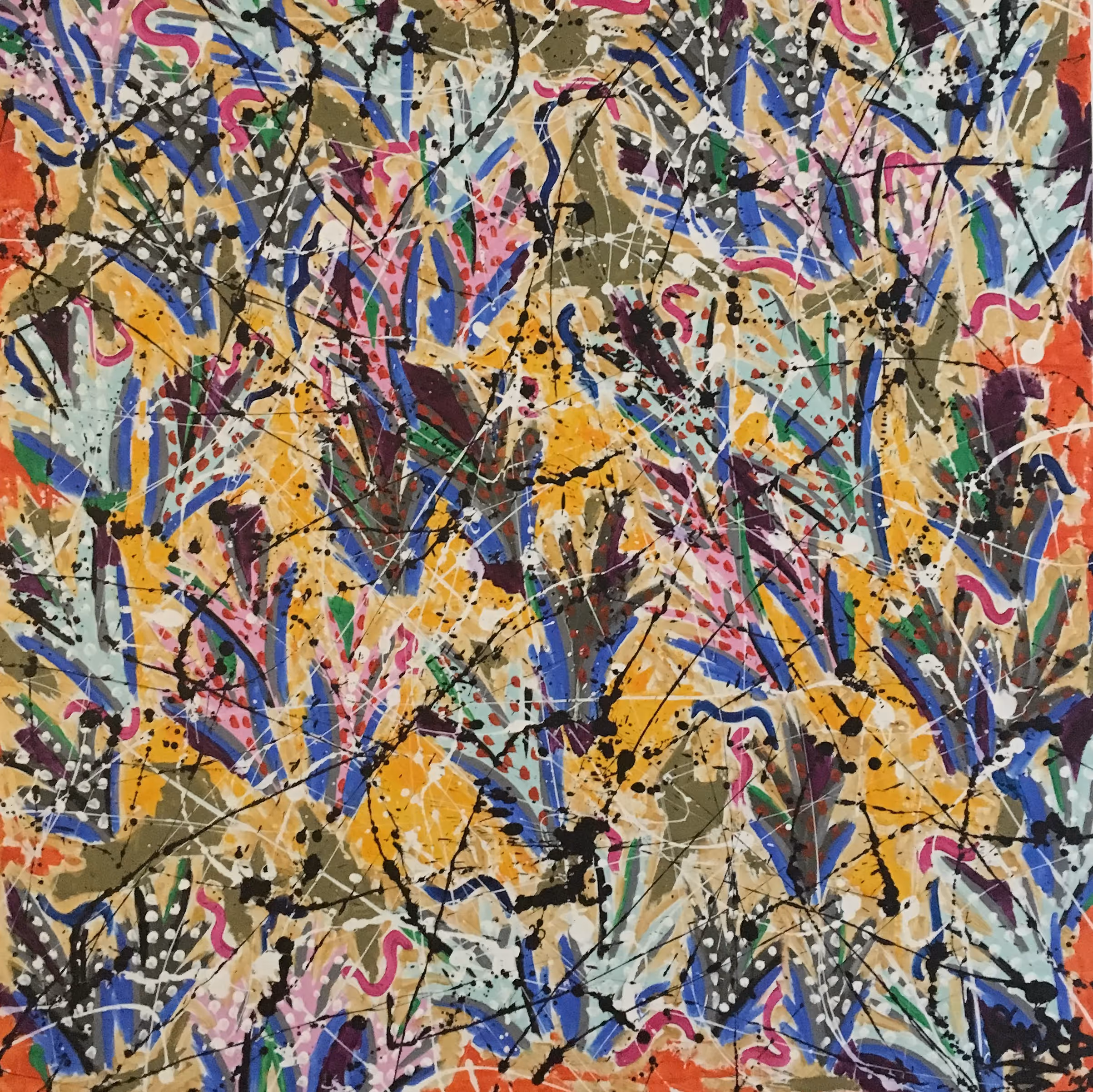 Gemälde „Run“ von Julius-Hendrik Heims aus der Season Flowers, Mischtechnik, 100×100 cm
