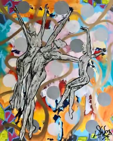Painting 'Skywalking' by Julius-Hendrik Heims from the Dancers Season, mixed media, 130×160 cm
