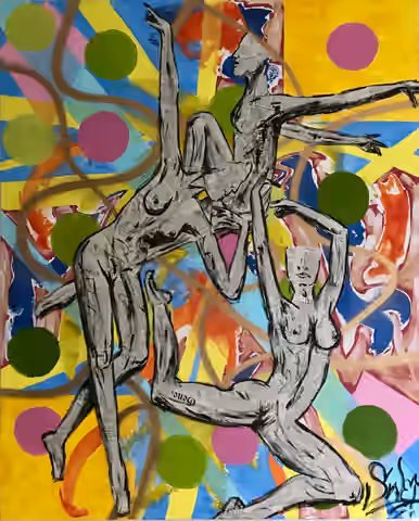 Gemälde „Steal my Sunshine“ von Julius-Hendrik Heims aus der Season Dancers, Mischtechnik, 130×160 cm