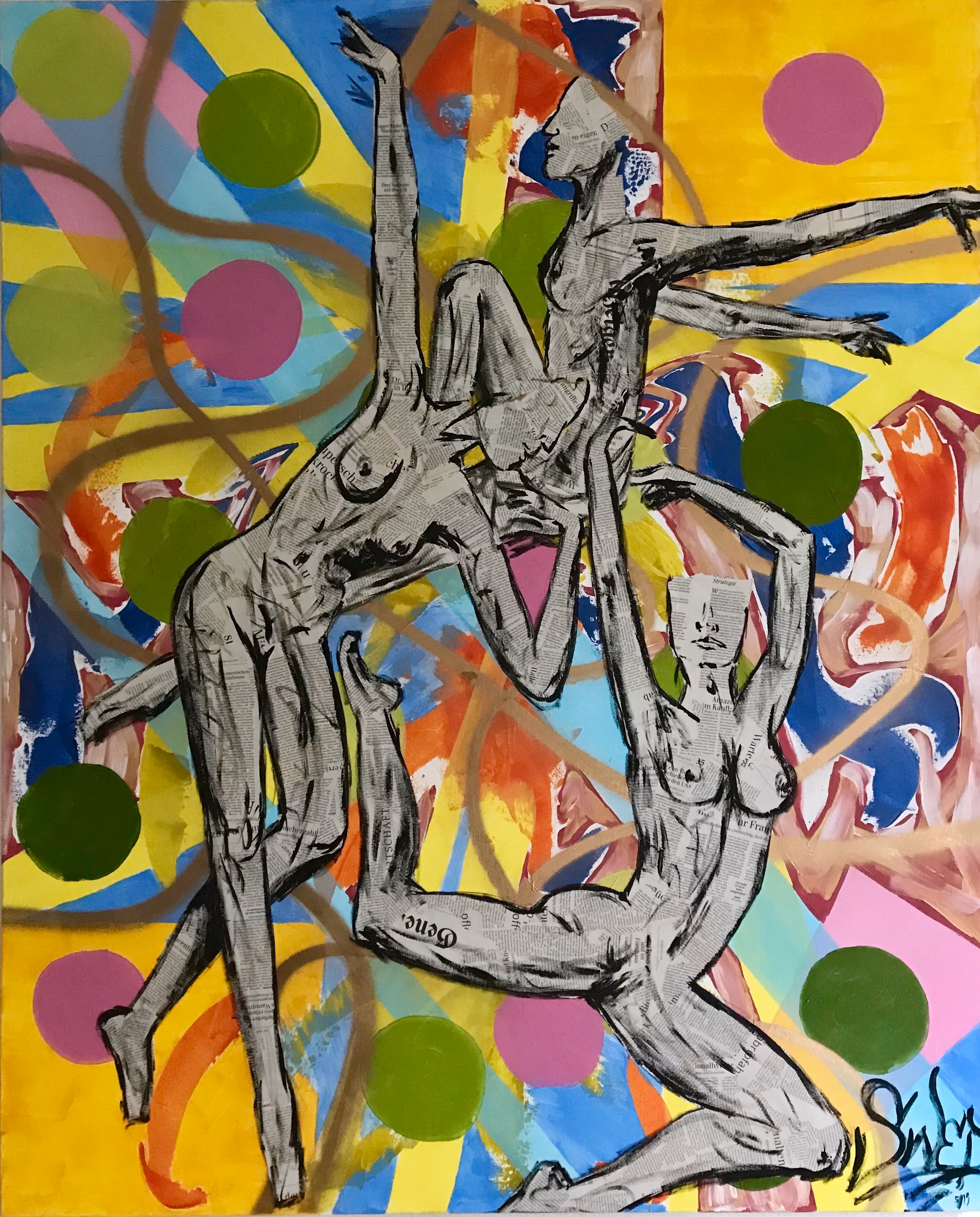 Julius-Hendrik Heims 的画作《Steal my Sunshine》，出自 Dancers 系列，综合媒材，130×160 cm
