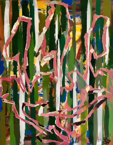 Julius-Hendrik Heims 的画作《Gratitude》，出自 Ovni tuet 系列，综合媒材，105×135 cm