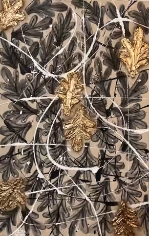 Julius-Hendrik Heims 的画作《Under your Spell》，出自 Flowers 系列，综合媒材，42×70 cm