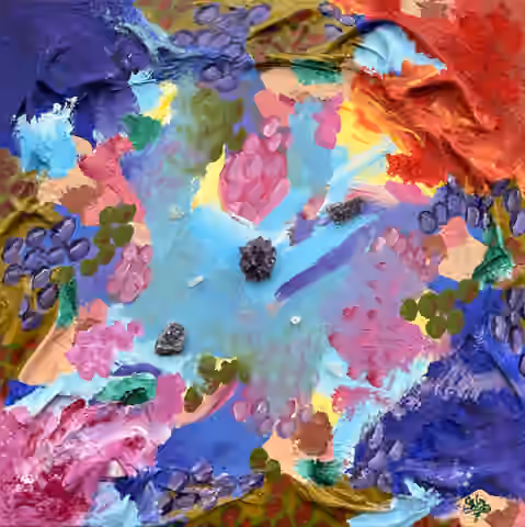 Cuadro «Synergy» de Julius-Hendrik Heims de la Season Crystals, técnica mixta, 80×80 cm