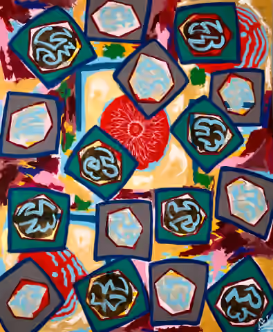 Tableau sans titre (n° 1) de Julius-Hendrik Heims, Season Squares, acrylique sur toile, 115×140 cm