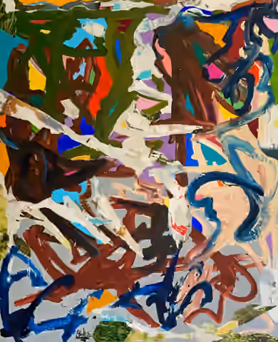Tableau sans titre de Julius-Hendrik Heims, Season Gutai, technique mixte, 115×140 cm
