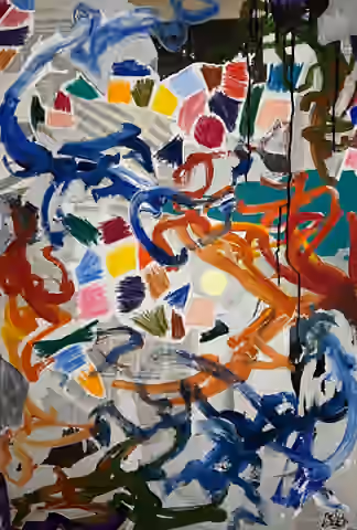 Painting 'Positive Energy Forever' by Julius-Hendrik Heims from the Gutai Season, mixed media, 75×110 cm