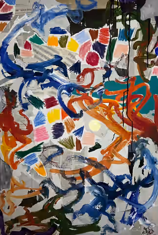 Painting 'Positive Energy Forever' by Julius-Hendrik Heims from the Gutai Season, mixed media, 75×110 cm
