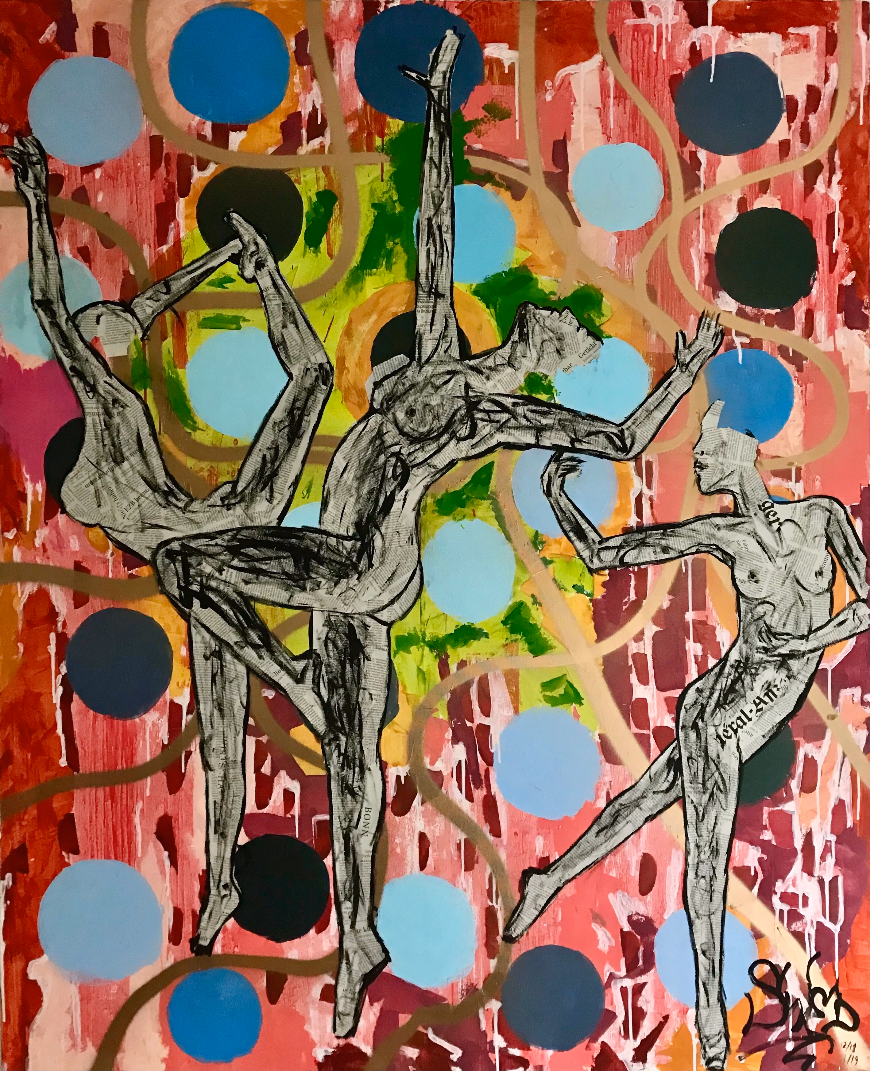 Julius-Hendrik Heims 的画作《Valentine》，出自 Dancers 系列，综合媒材，130×160 cm