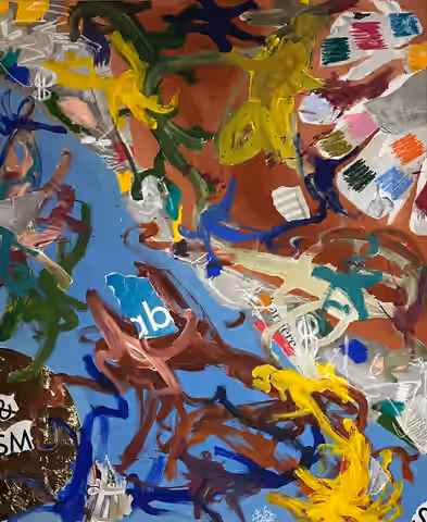 Painting 'Vita Sociale' by Julius-Hendrik Heims from the Gutai Season, mixed media, 115×140 cm